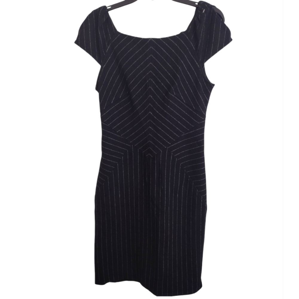 Diane Von Furstenberg Dark Navy Pinstripe Wool Blend Dress Size 10